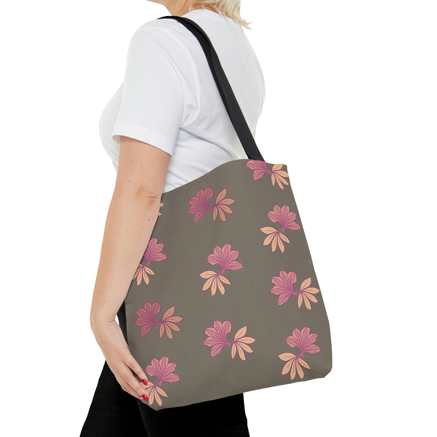 Naupaka Pua Tote Bag Pink & Taupe - Naupaka Kahakai and Naupaka Kuahiwi