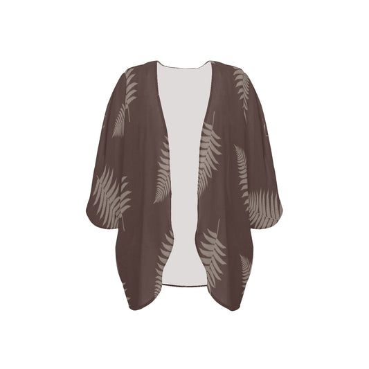 Hawaiian Fern Print Taupe Women's Kimono Chiffon Cover Up Women's Kimono Chiffon Cover Up