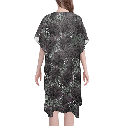 'Ohi'a Lehua Design Mid-Length Side Slit Kimono Coverup Mid-Length Side Slits Chiffon Cover Up