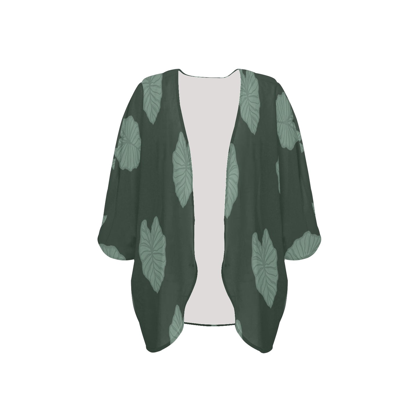 Kalo Taro Hawaiian Print Green Kimono Cover Up Women's Kimono Chiffon Cover Up
