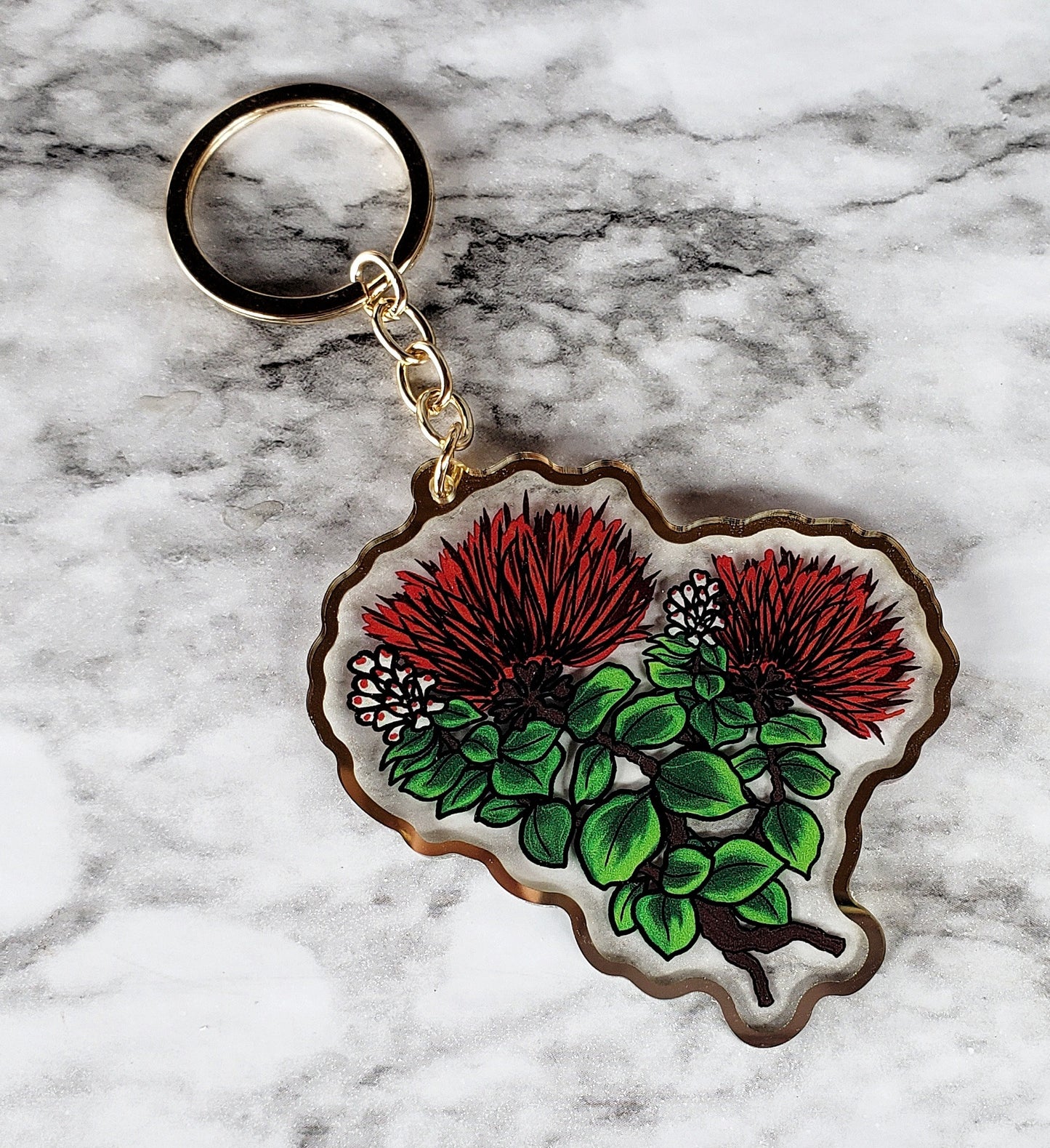 'Ohia Lehua Acrylic Keychain - double sided