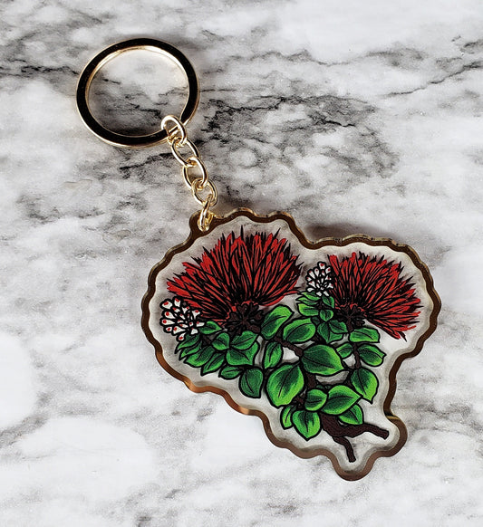 'Ohia Lehua Acrylic Keychain - double sided