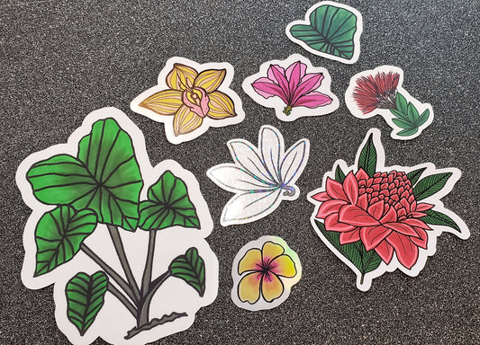 Hawaiian Tropical Flowers and Kalo Sticker Pack