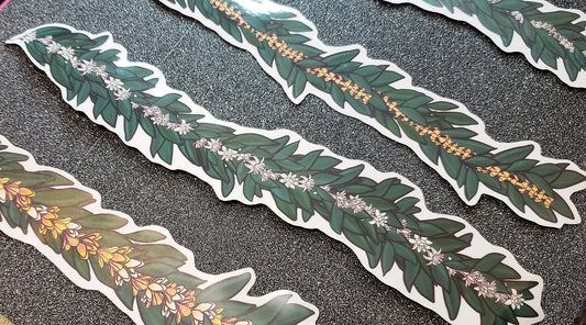Lei Vinyl Sticker - You Choose: Pakalana, Haku, Crown flower, Plumeria, Tuberose, Puakenikeni, Pikake - Hand-drawn, illustrated designs.