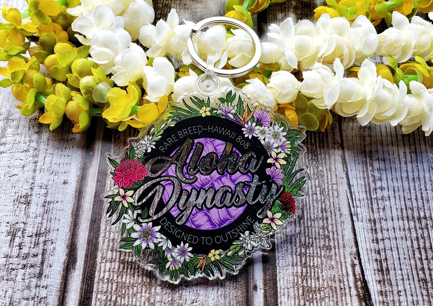 Hawaii Tropical Florals Acrylic Keychain - The Aloha Dynasty