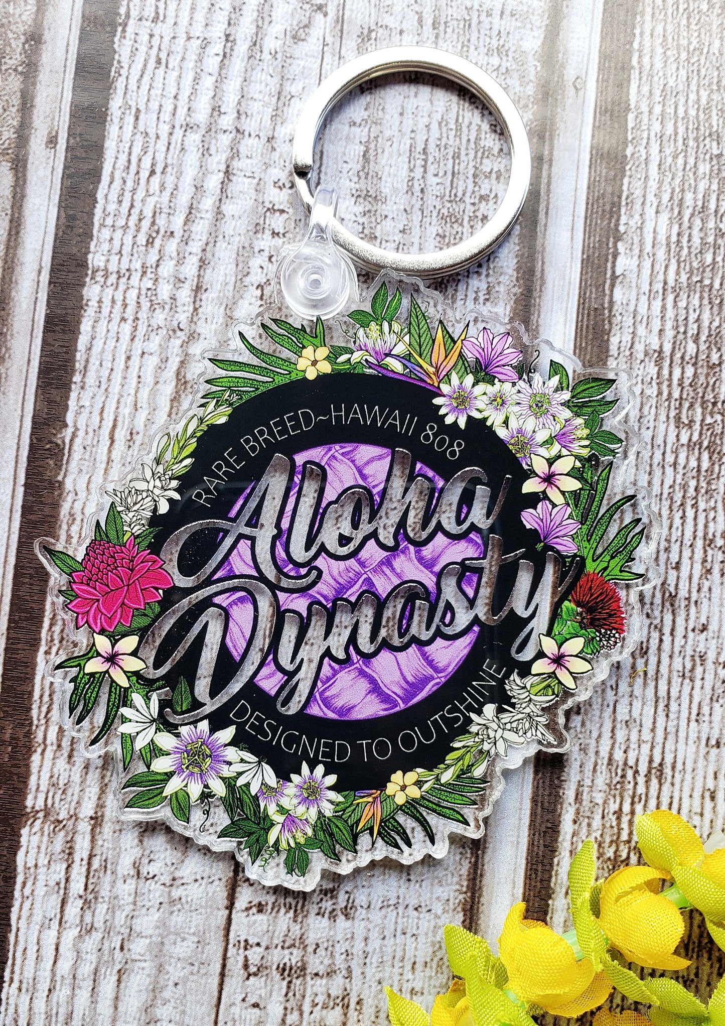 Hawaii Tropical Florals Acrylic Keychain - The Aloha Dynasty