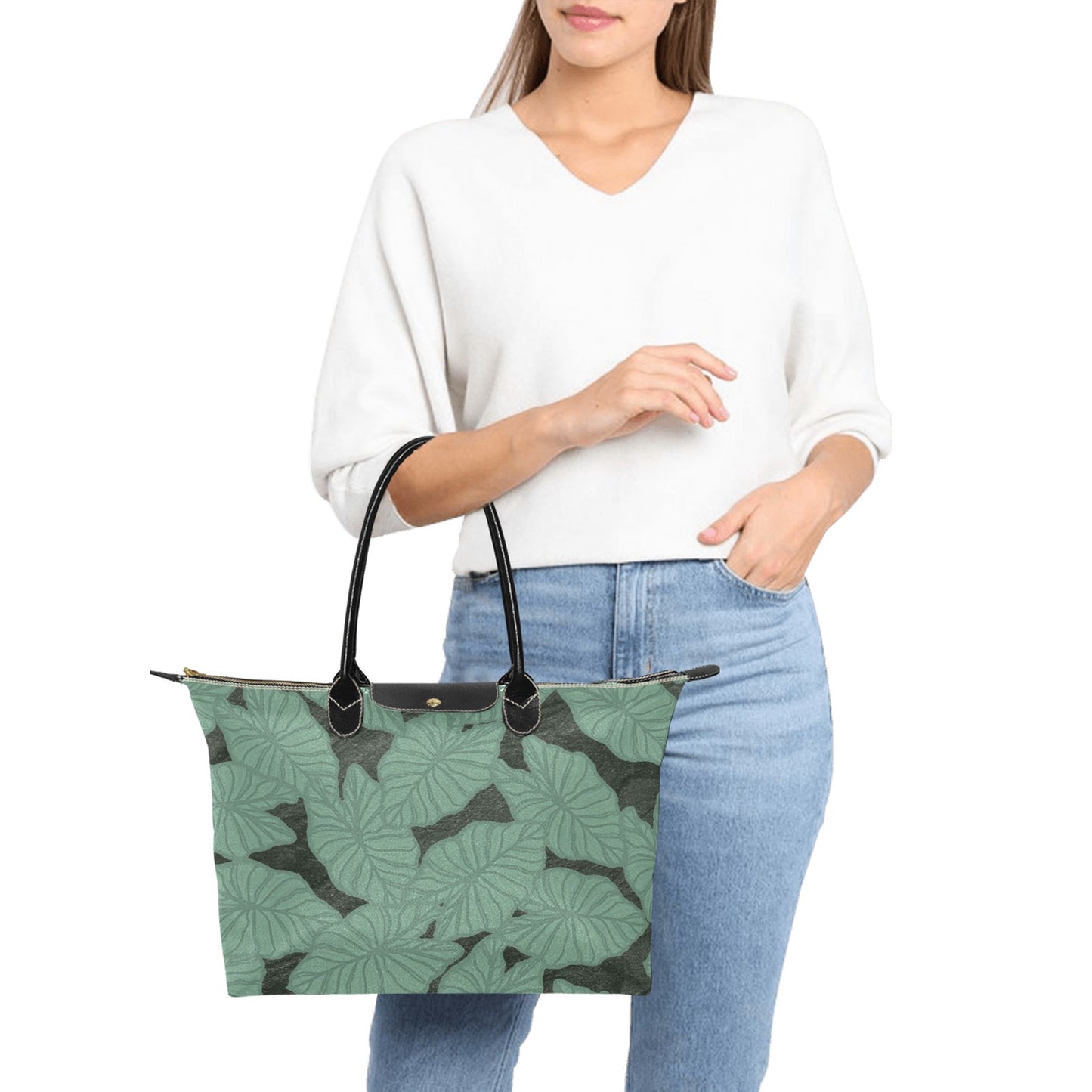 Kalo Taro Hawaiian Print Green Watercolor Single Shoulder Handbag