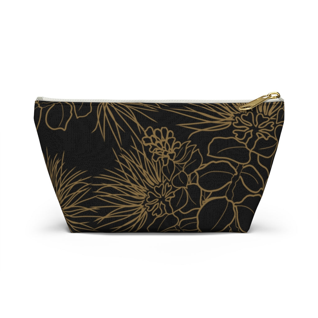 Ohia Lehua Gold and Black Accessory Pouch w T-bottom