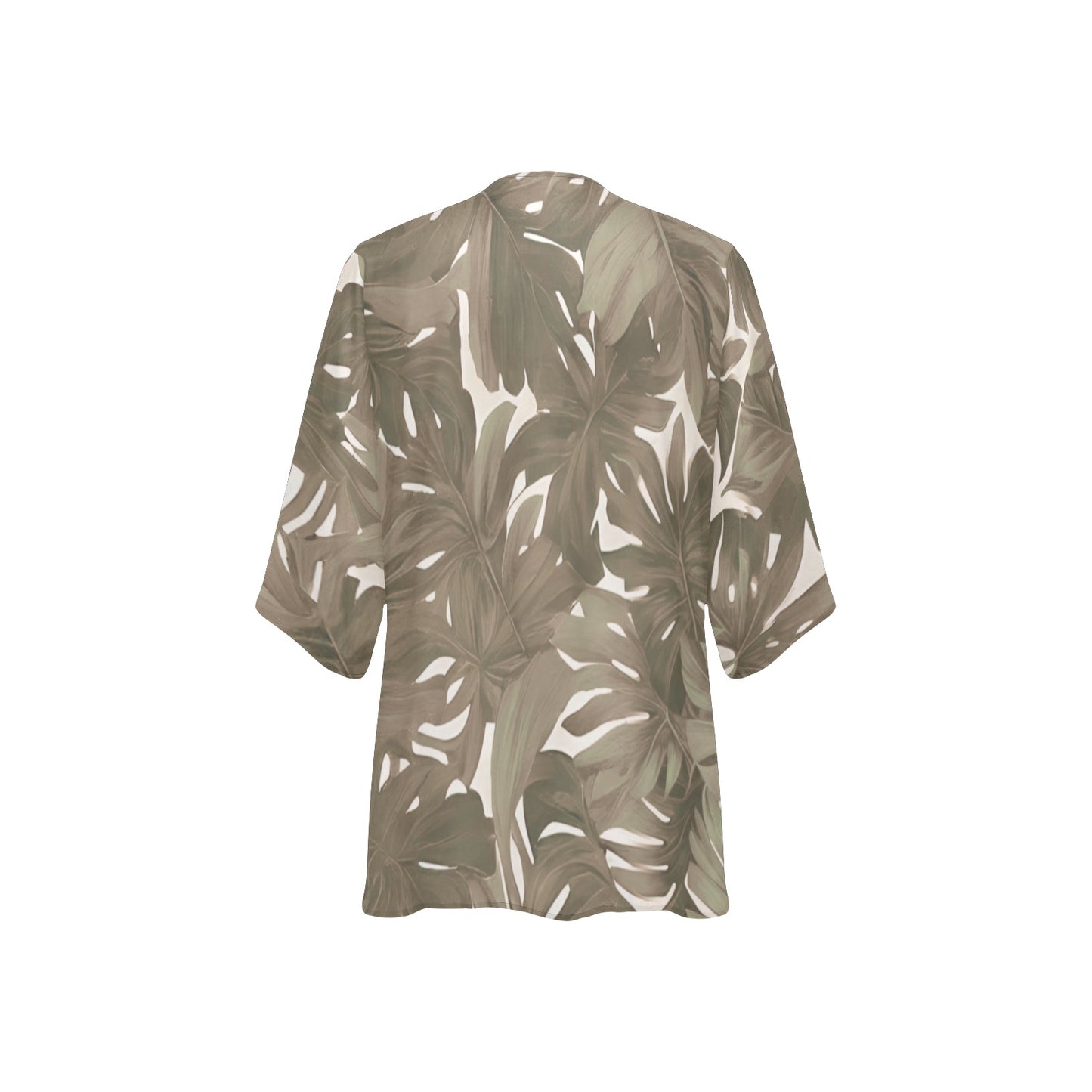 Monstera Tropical Hawaiian Print Kimono Cover Up - Neutral
