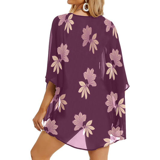Naupaka Hawaiian Print Burgundy Kimono Cover Up Women's Kimono Chiffon Cover Up
