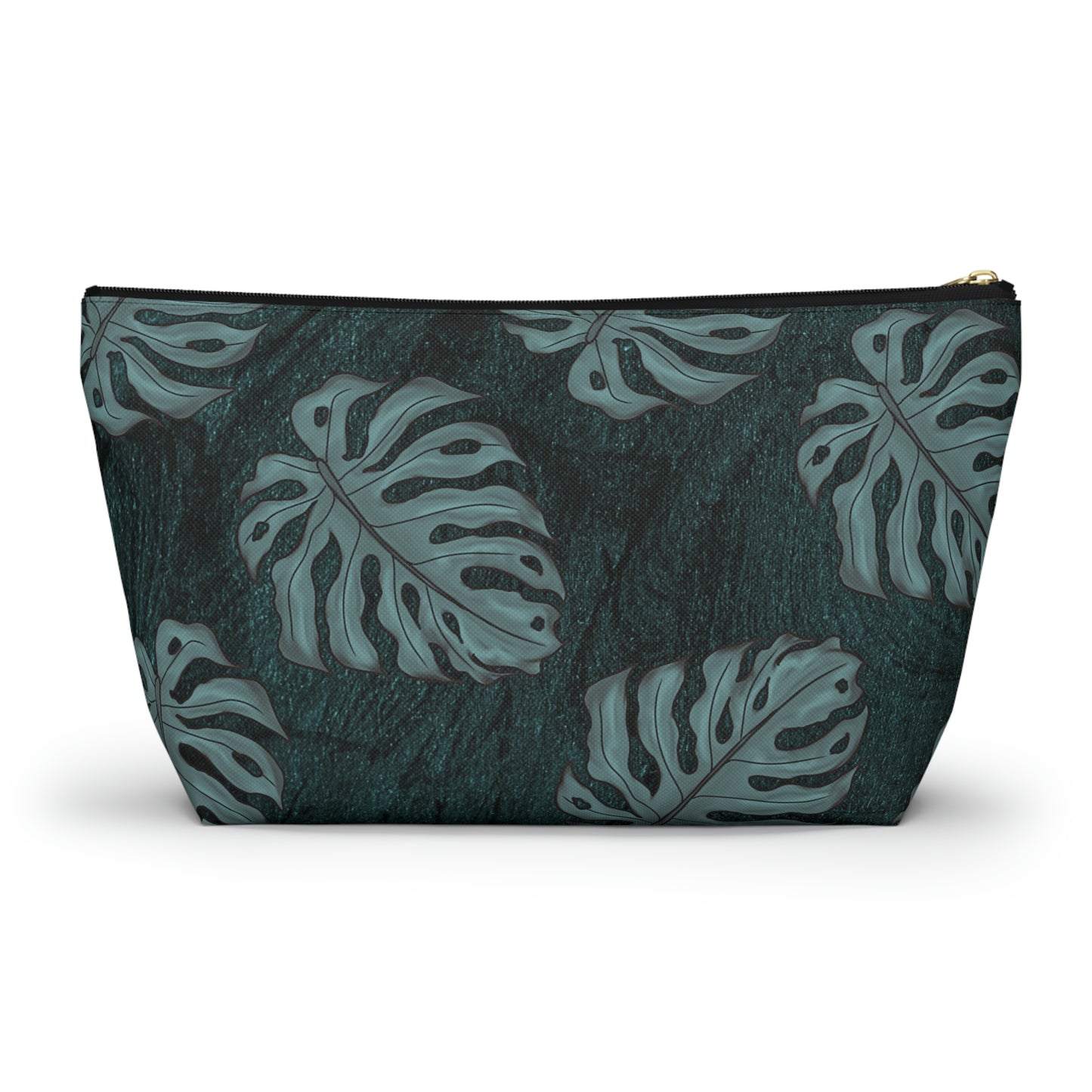 Monstera Teal Watercolor Accessory Pouch w T-bottom