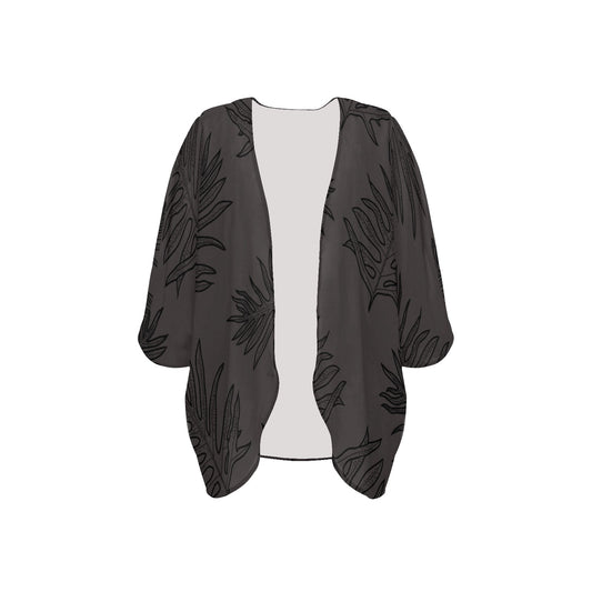 Laua'e Fern Hawaiian Print - Gray, Women's Kimono Chiffon Cover Up Women's Kimono Chiffon Cover Up