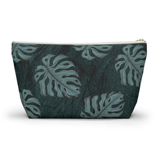 Monstera Teal Watercolor Accessory Pouch w T-bottom