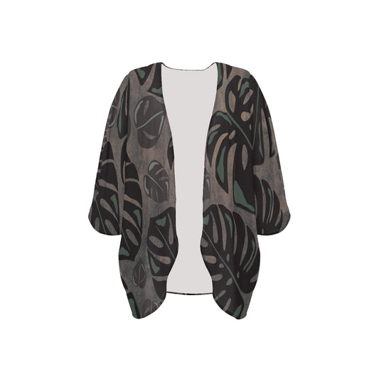 Monstera Neutral Watercolor Women's Kimono Chiffon Cover Up Women's Kimono Chiffon Cover Up