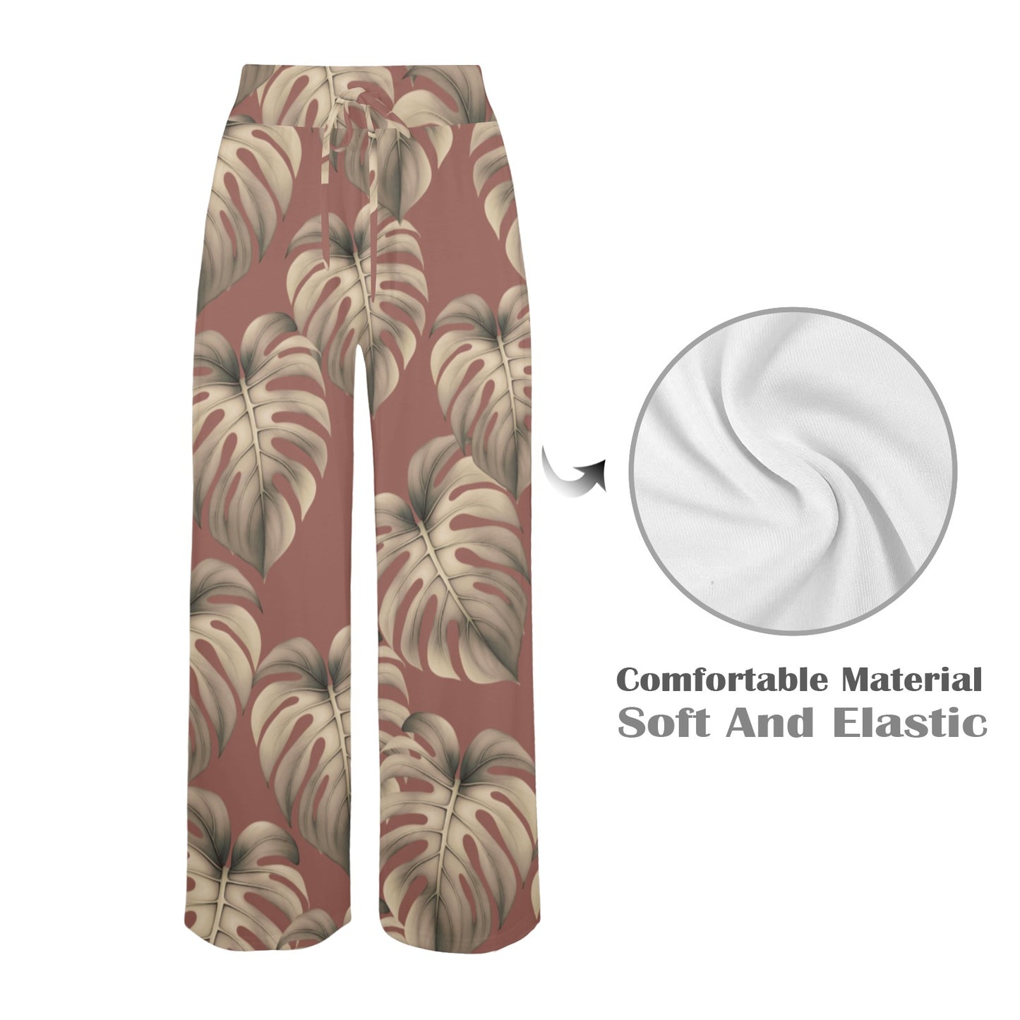 Monstera Mauve Women's Wide Leg Palazzo Drawstring Pants