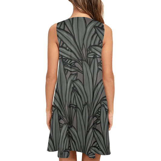 La'i Ti-Leaf Hawaiian Print Sleeveless A-Line Pocket Dress