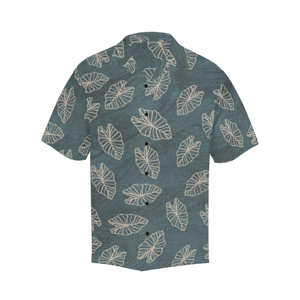 Kalo Taro Outline Blue Watercolor Men's Aloha Shirt