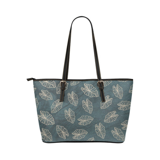 Kalo Blue Teal Watercolor Faux Leather Tote Bag / Large