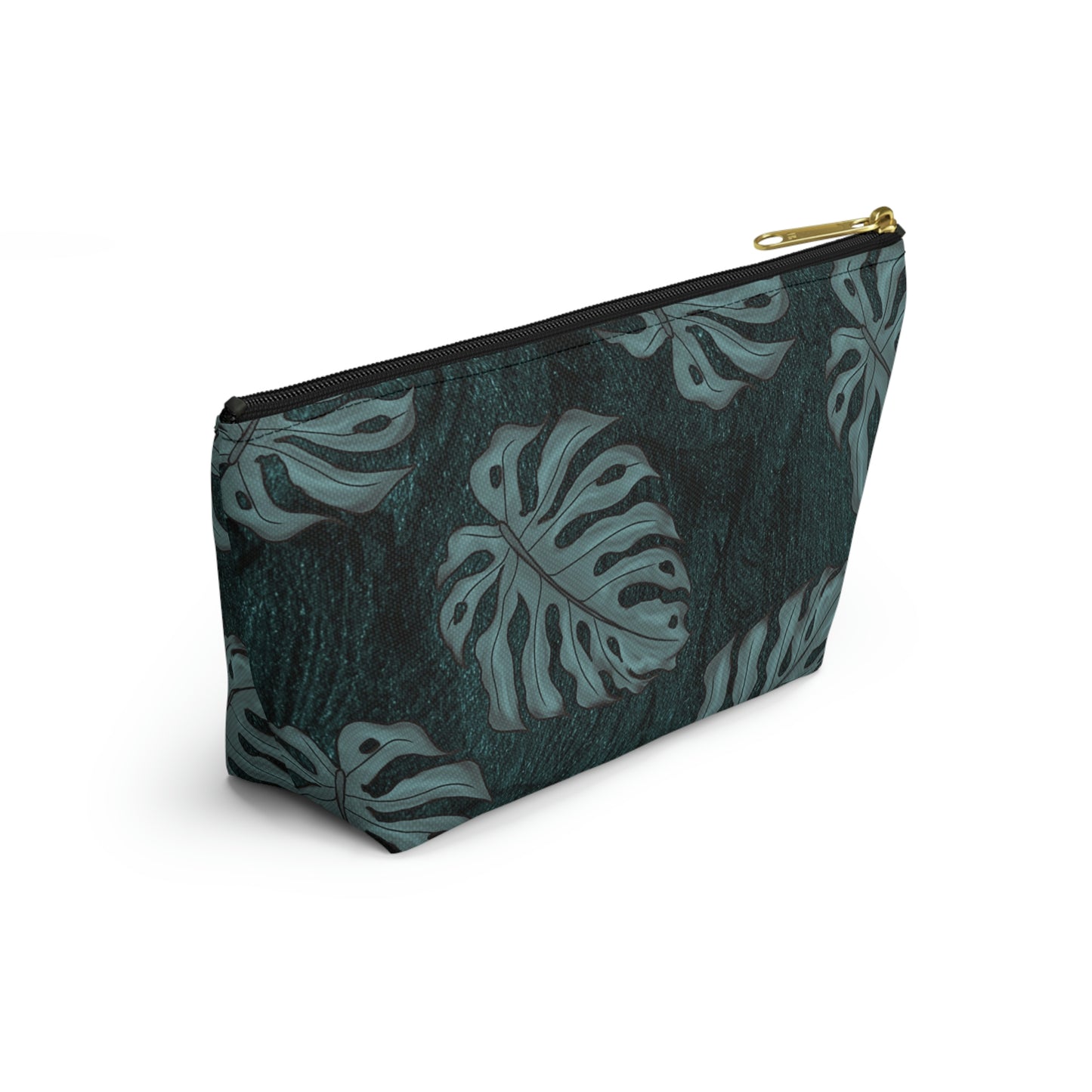 Monstera Teal Watercolor Accessory Pouch w T-bottom