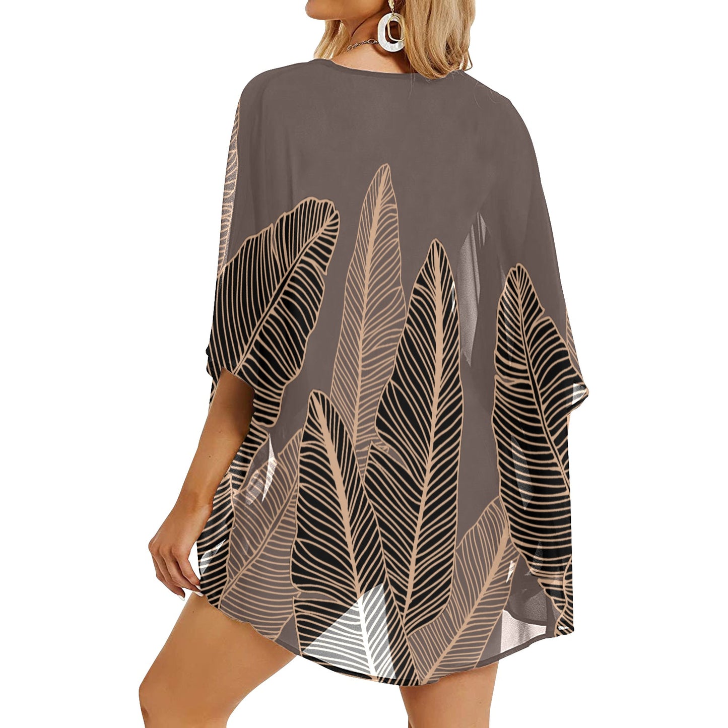 Banana Leaf Hawaiian Print Kimono Cover Up - Taupe (Lau Mai'a Chiffon Cover Up)