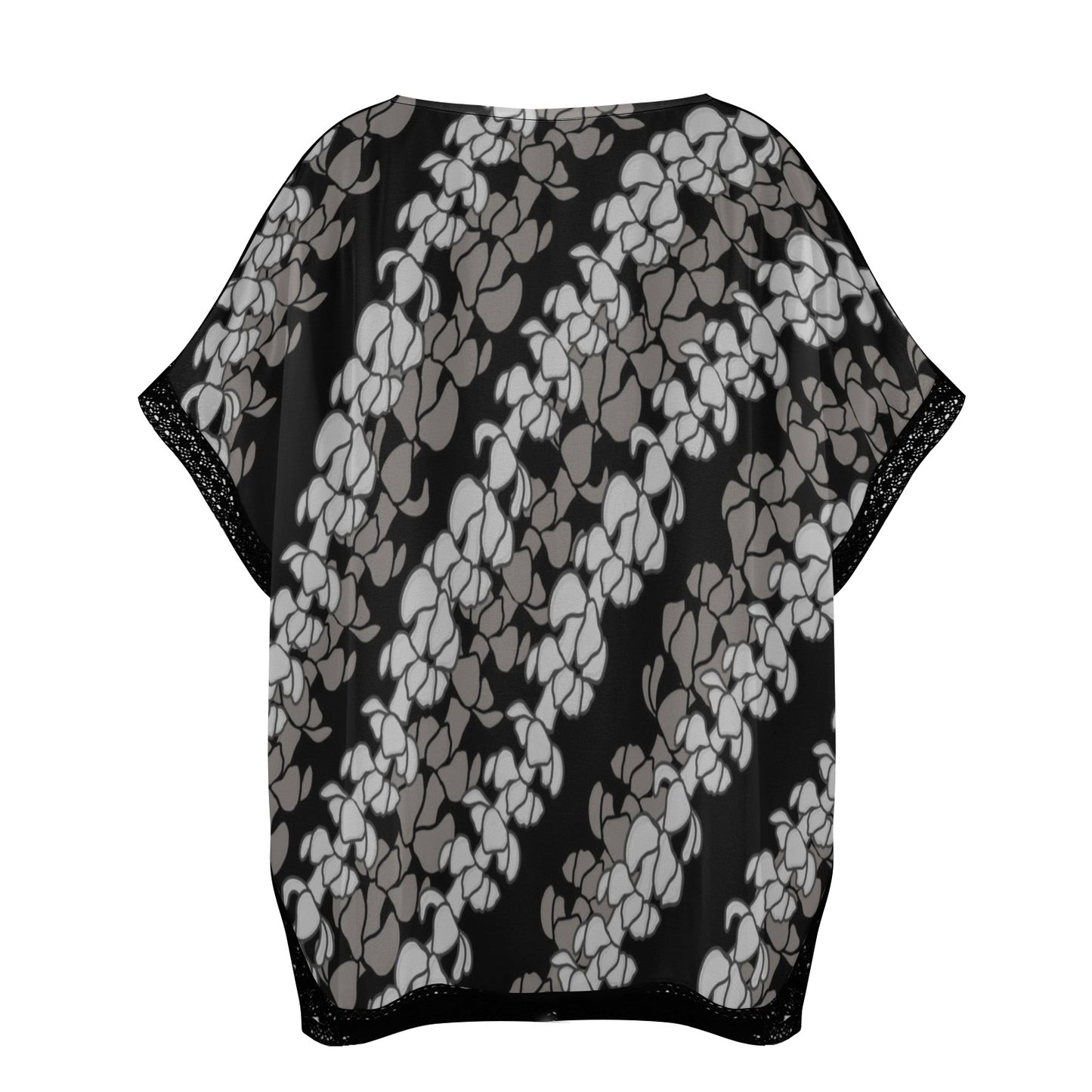 Puakenikeni Lei Hawaiian Print Black and Gray Women's Beach Cover Up