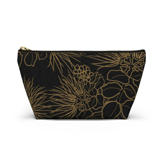 Ohia Lehua Gold and Black Accessory Pouch w T-bottom