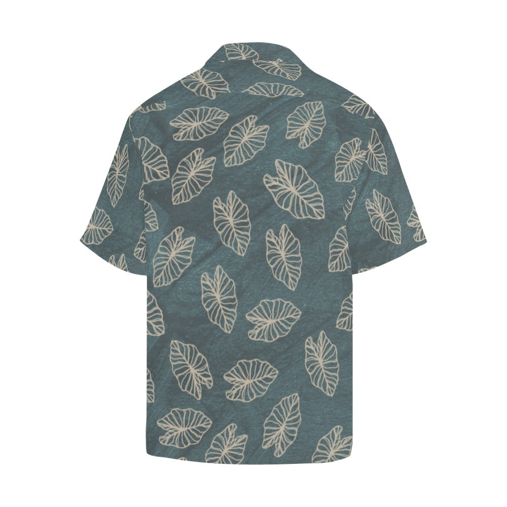 Kalo Taro Outline Blue Watercolor Men's Aloha Shirt