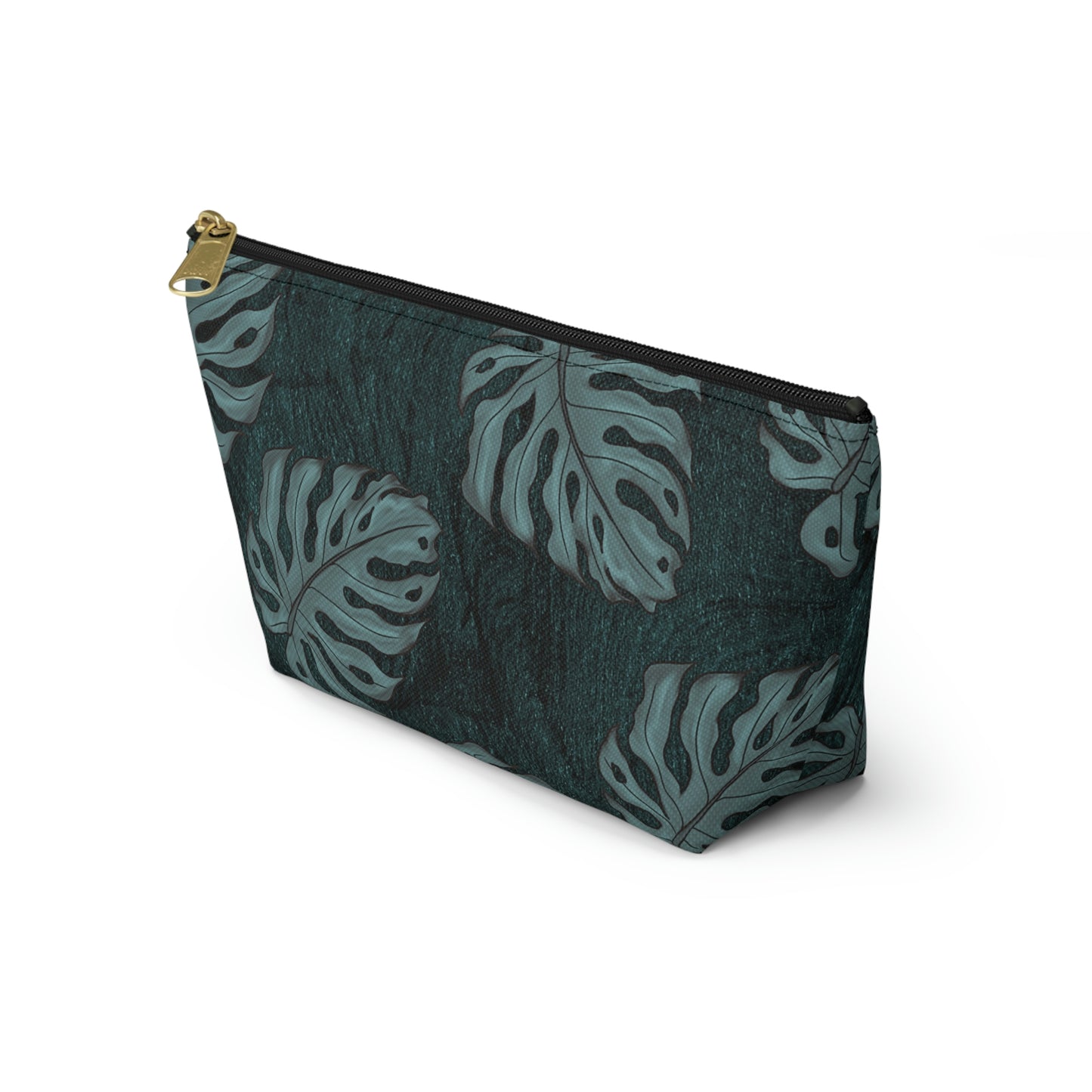 Monstera Teal Watercolor Accessory Pouch w T-bottom