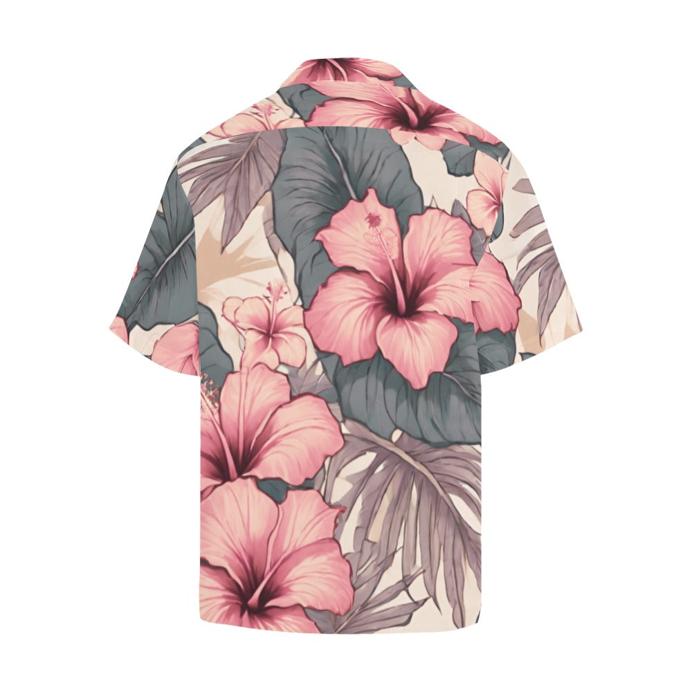 Hibiscus Hawaiian Print Men's Aloha Shirt - Soft Tones