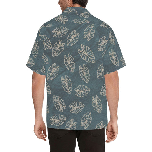 Kalo Taro Outline Blue Watercolor Men's Aloha Shirt