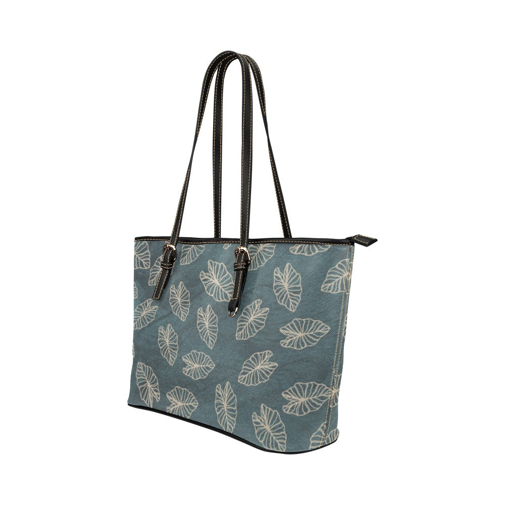 Kalo Blue Teal Watercolor Faux Leather Tote Bag / Large