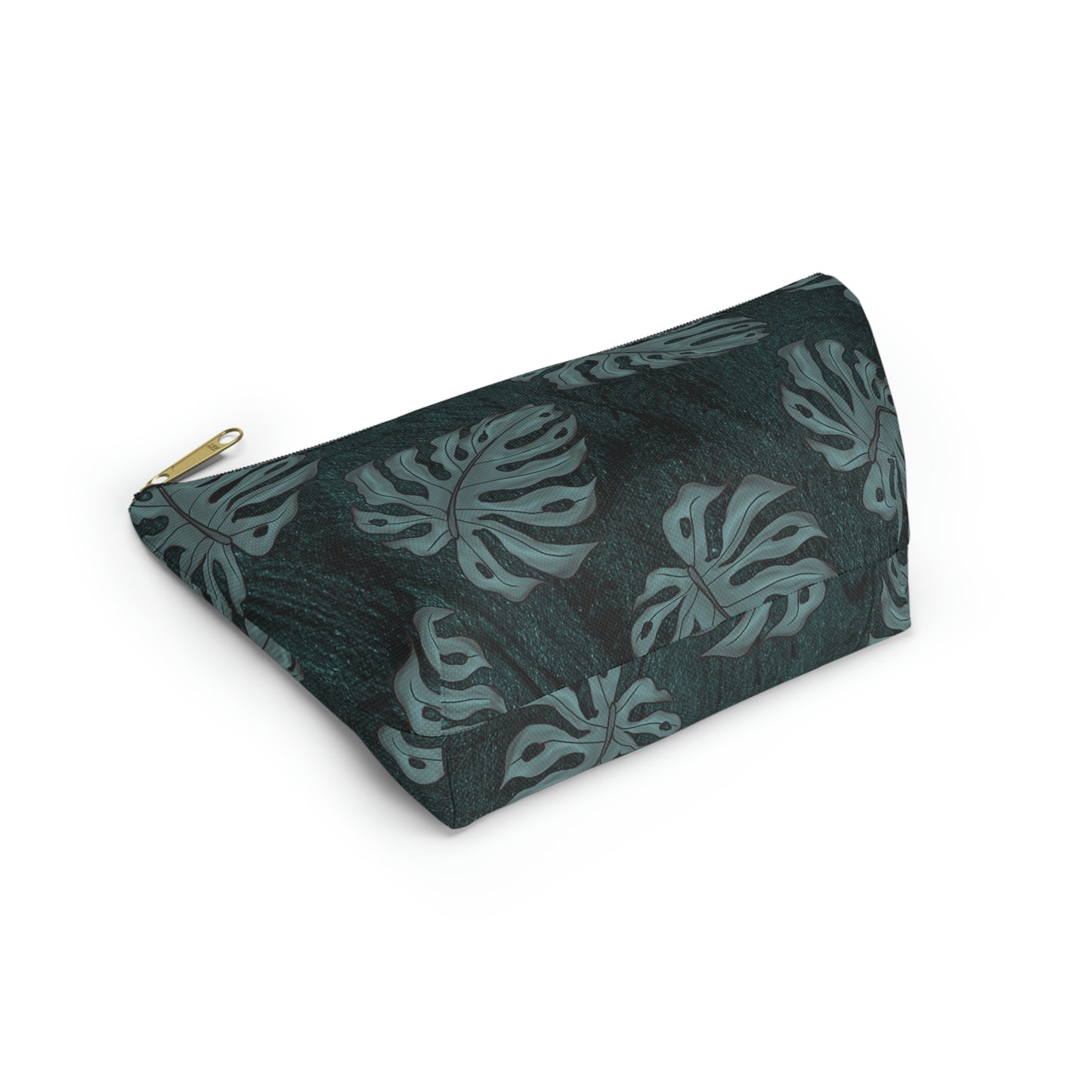 Monstera Teal Watercolor Accessory Pouch w T-bottom