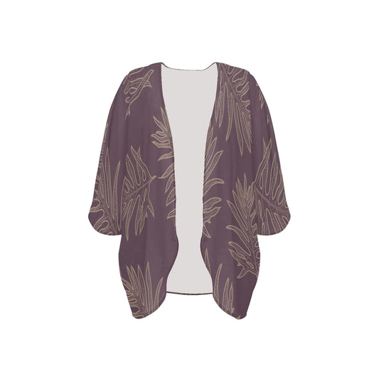 Laua'e Fern Hawaiian Print - Lavender Mauve Women's Kimono Chiffon Cover Up Women's Kimono Chiffon Cover Up)