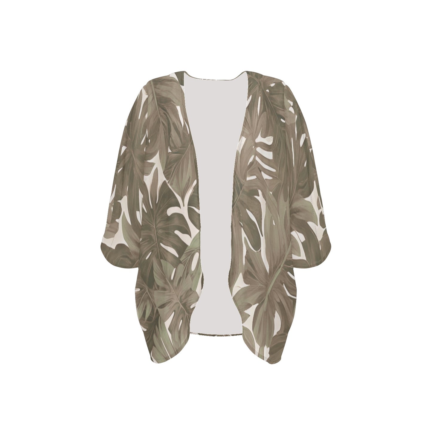 Monstera Tropical Hawaiian Print Kimono Cover Up - Neutral
