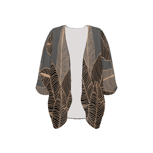 Banana Leaf Hawaiian Print Kimono Cover Up - Gray (Lau Mai'a Chiffon Cover Up)