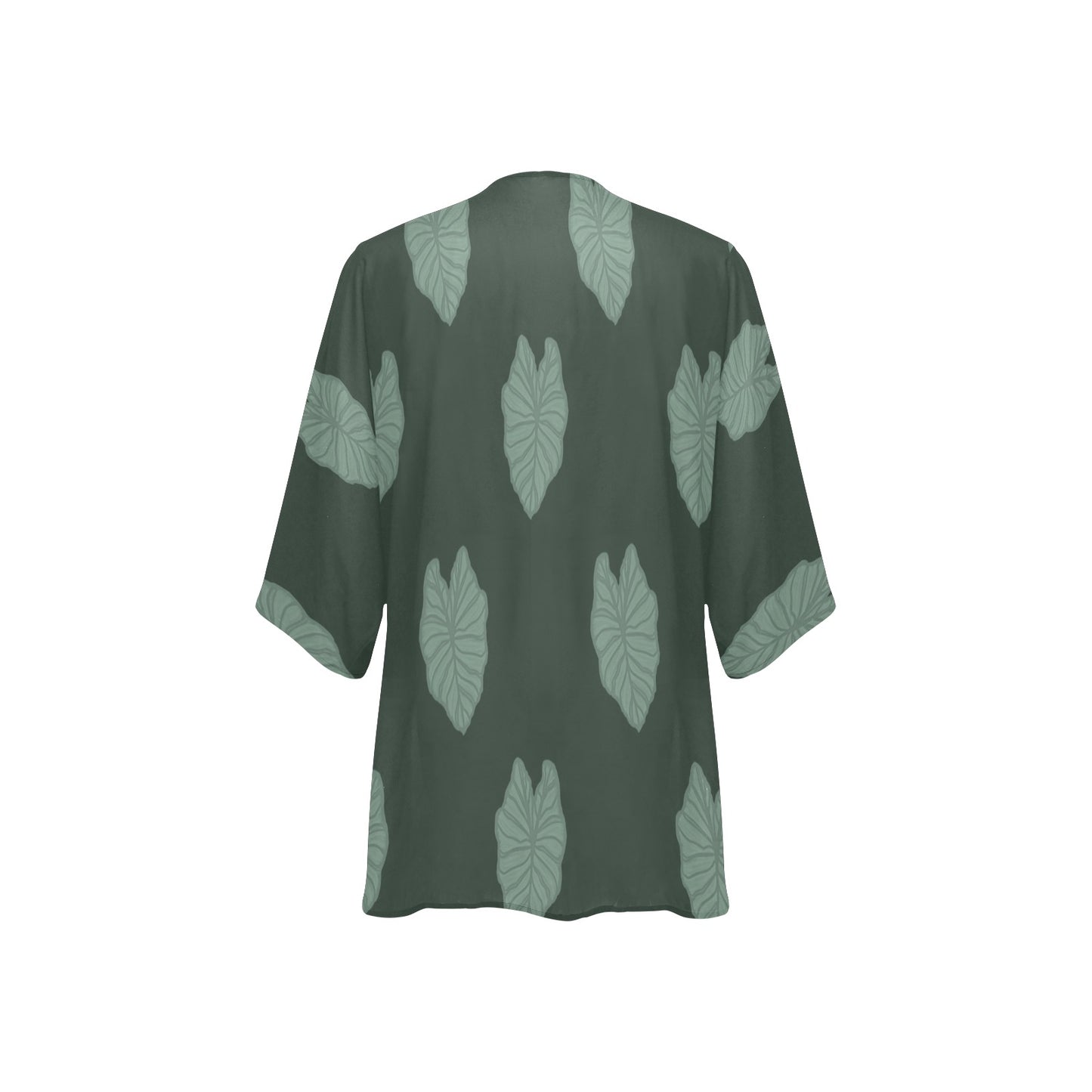 Kalo Taro Hawaiian Print Green Kimono Cover Up Women's Kimono Chiffon Cover Up