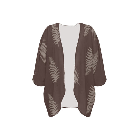 Hawaiian Fern Print Chocolate Women's Kimono Chiffon Cover Up Women's Kimono Chiffon Cover Up