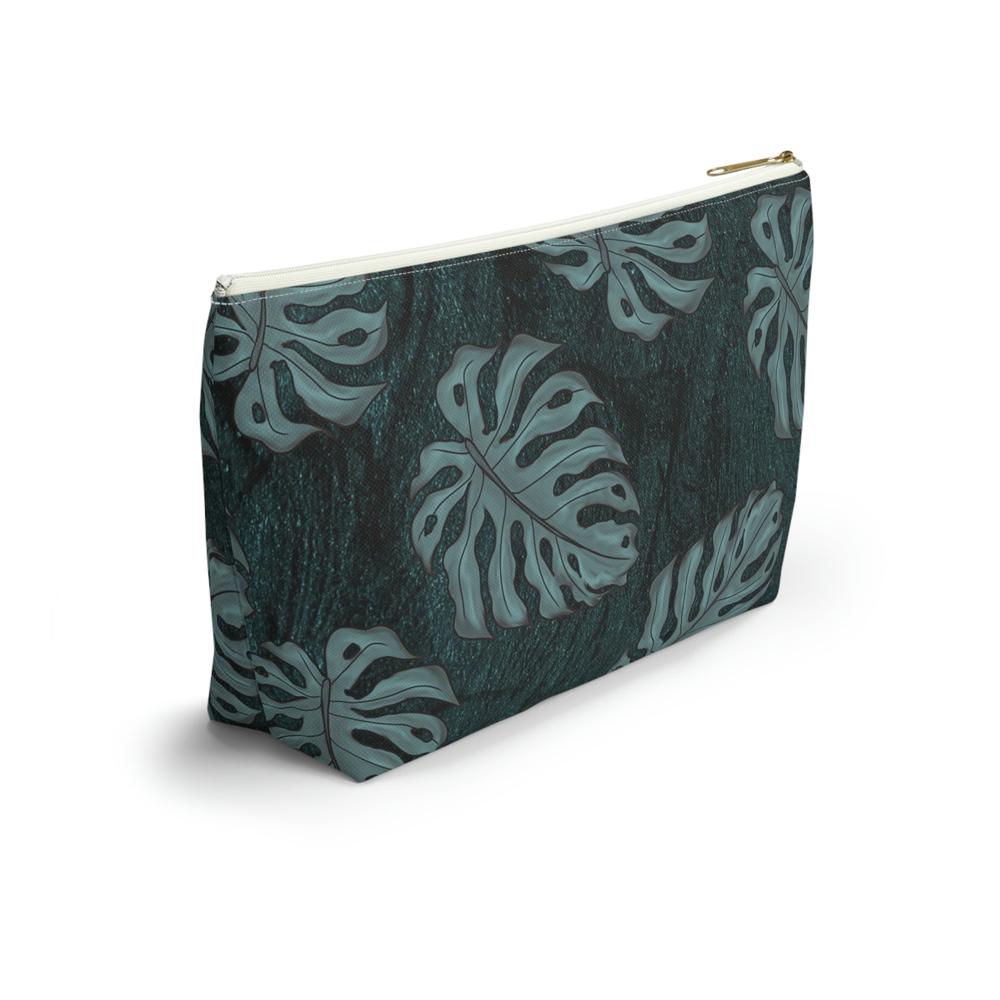 Monstera Teal Watercolor Accessory Pouch w T-bottom