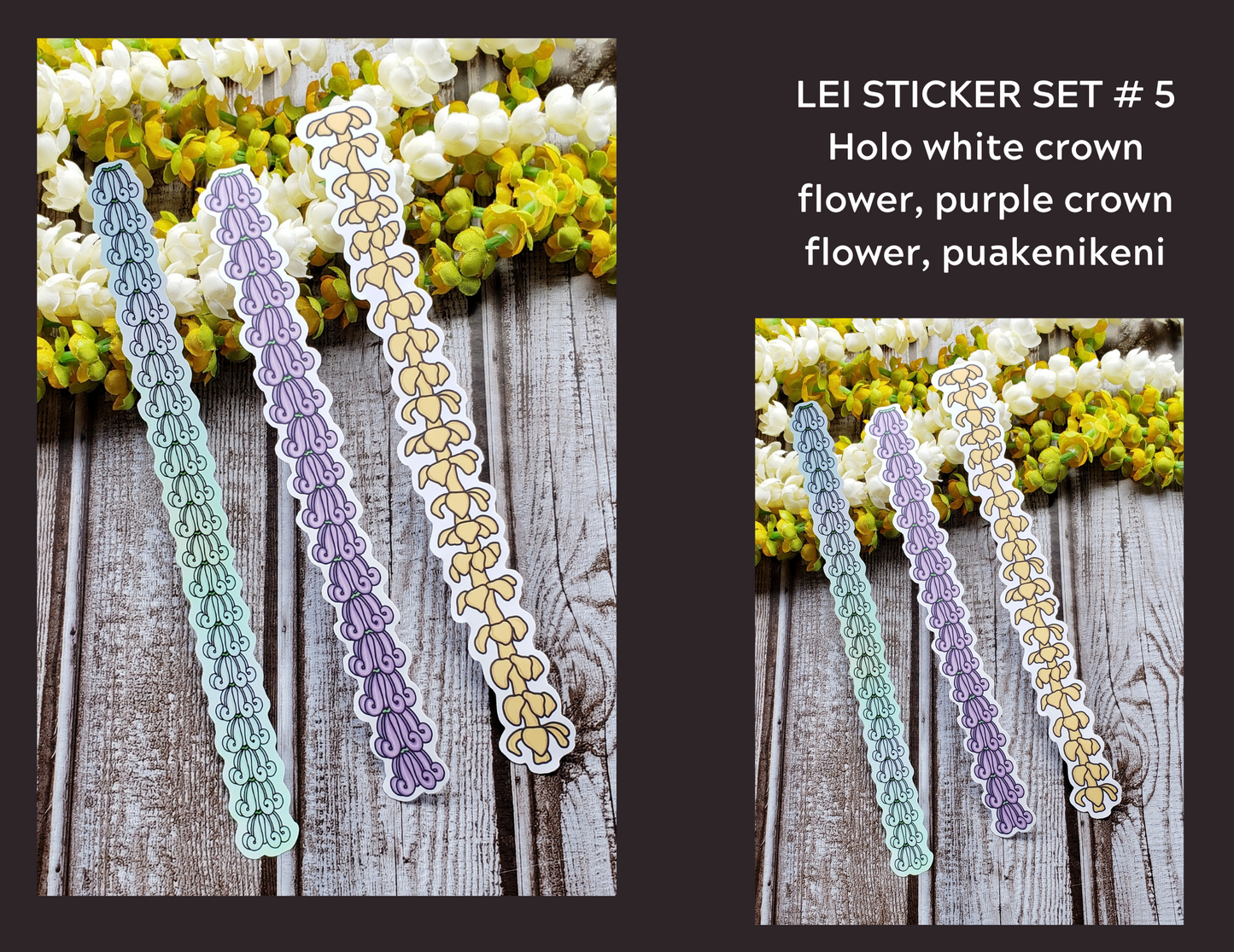 Mini Lei Vinyl Sticker Sets - Set of 3, You Choose - Pakalana, Plumeria, Crown Flower, Tuberose