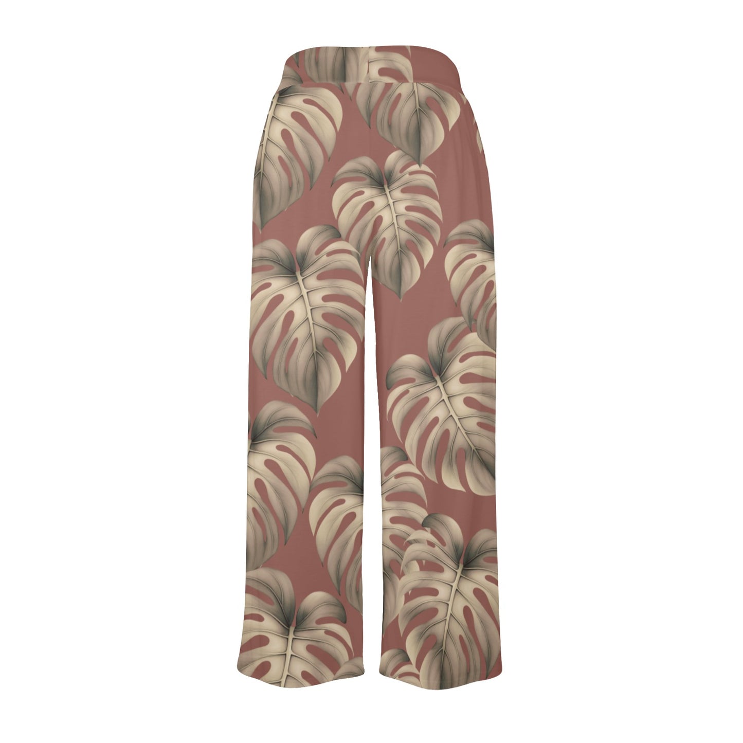 Monstera Mauve Women's Wide Leg Palazzo Drawstring Pants