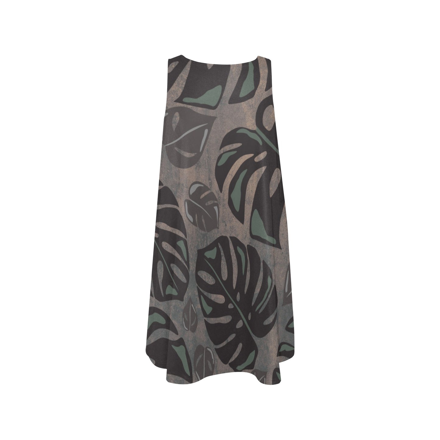 Monstera Hawaiian Print Watercolor Sleeveless A Line Dress with Pockets Sleeveless A-Line Pocket Dress