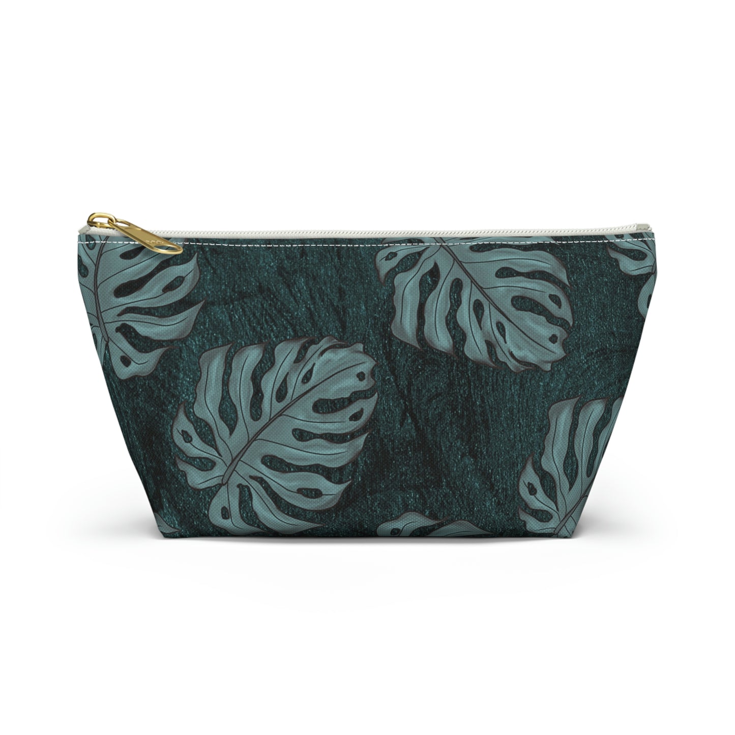 Monstera Teal Watercolor Accessory Pouch w T-bottom