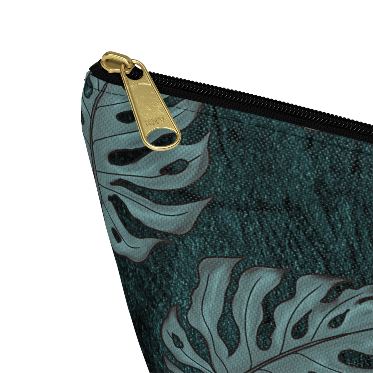 Monstera Teal Watercolor Accessory Pouch w T-bottom