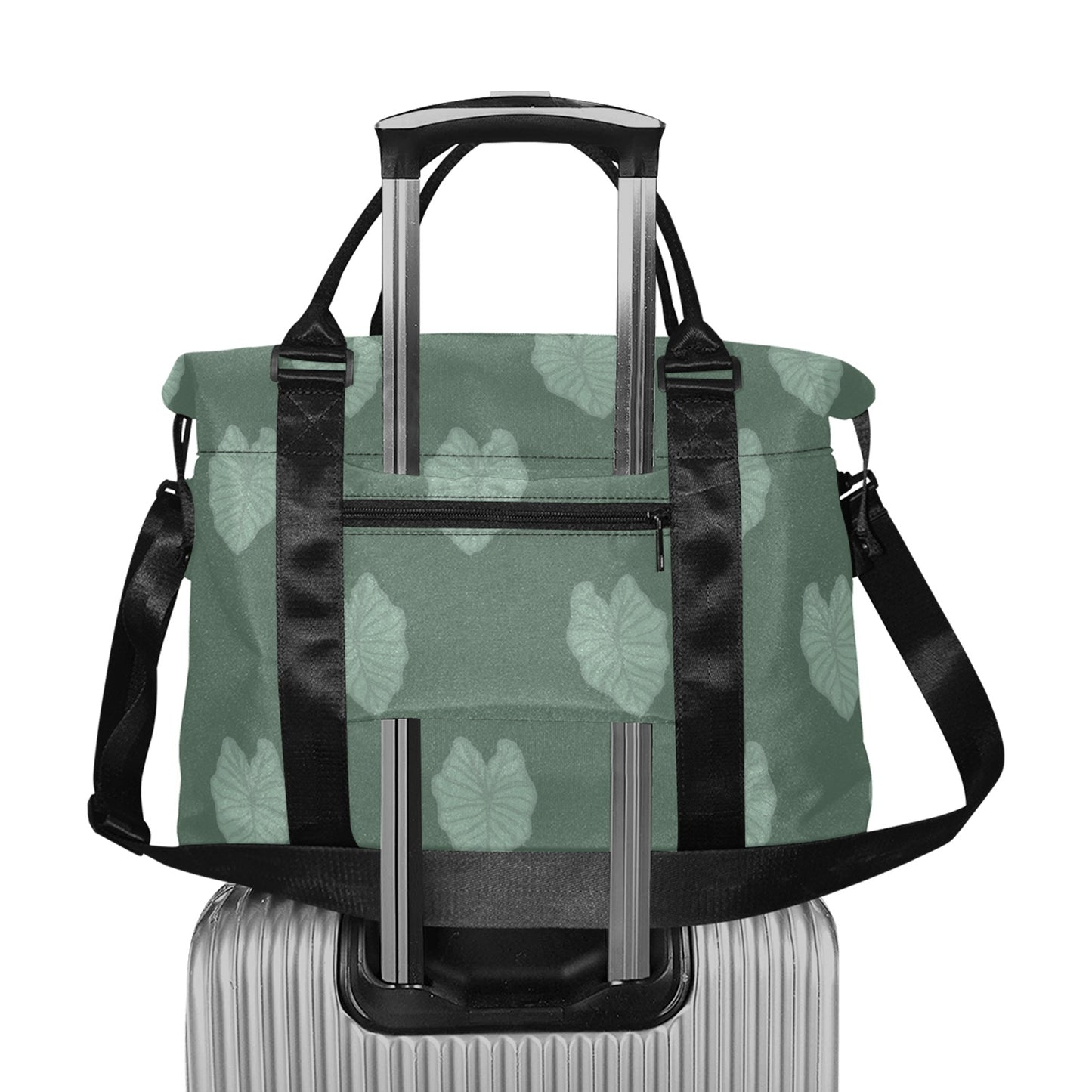 Kalo Taro Green Hawaiian Print Duffle Bag with Trolley Sleeve - The Huaka'i Weekender Duffle