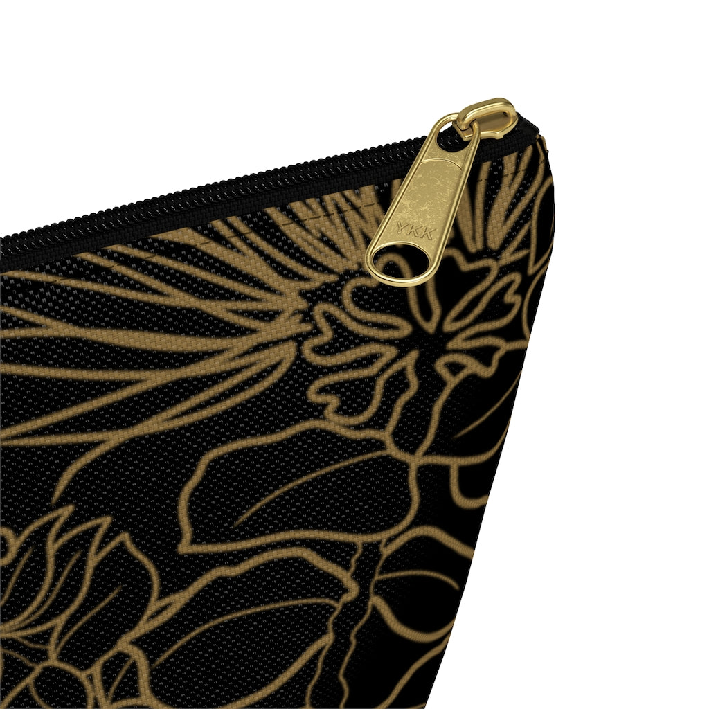 Ohia Lehua Gold and Black Accessory Pouch w T-bottom