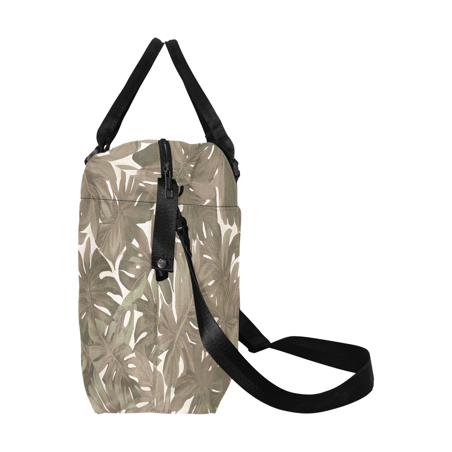 Monstera Hawaiian Print Duffle Bag with Luggage Sleeve - The Huaka'i Weekender Duffle, Neutral Tones