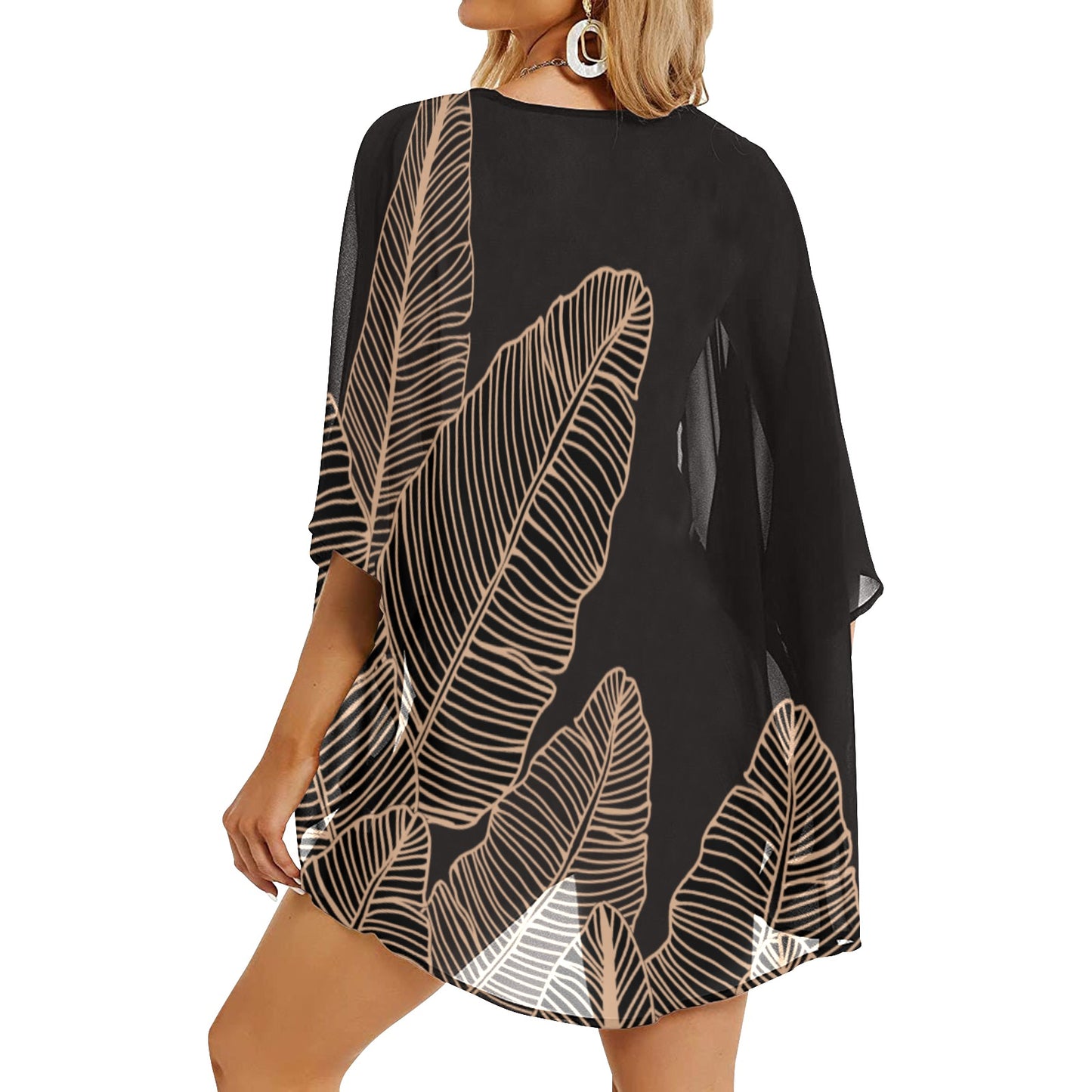 Banana Leaf Hawaiian Print Women's Kimono Cover Up - Black (Chiffon Cover Up)
