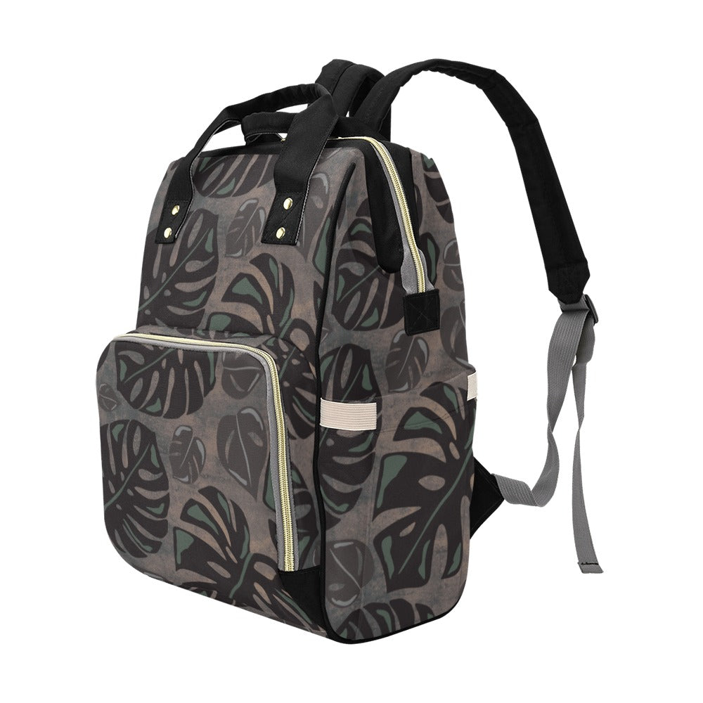 Monstera Watercolor Hawaiian Print Design Mommy Backpack or Planner Bag - Multi-Function Backpack