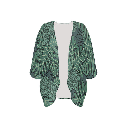 Ulu Breadfruit Hawaiian Print Kimono Cover Up - Teal (Chiffon Cover Up)