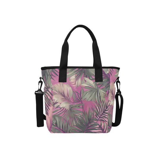 Hawaiian Tropical Print Pink Tote Bag Crossbody with Shoulder Strap